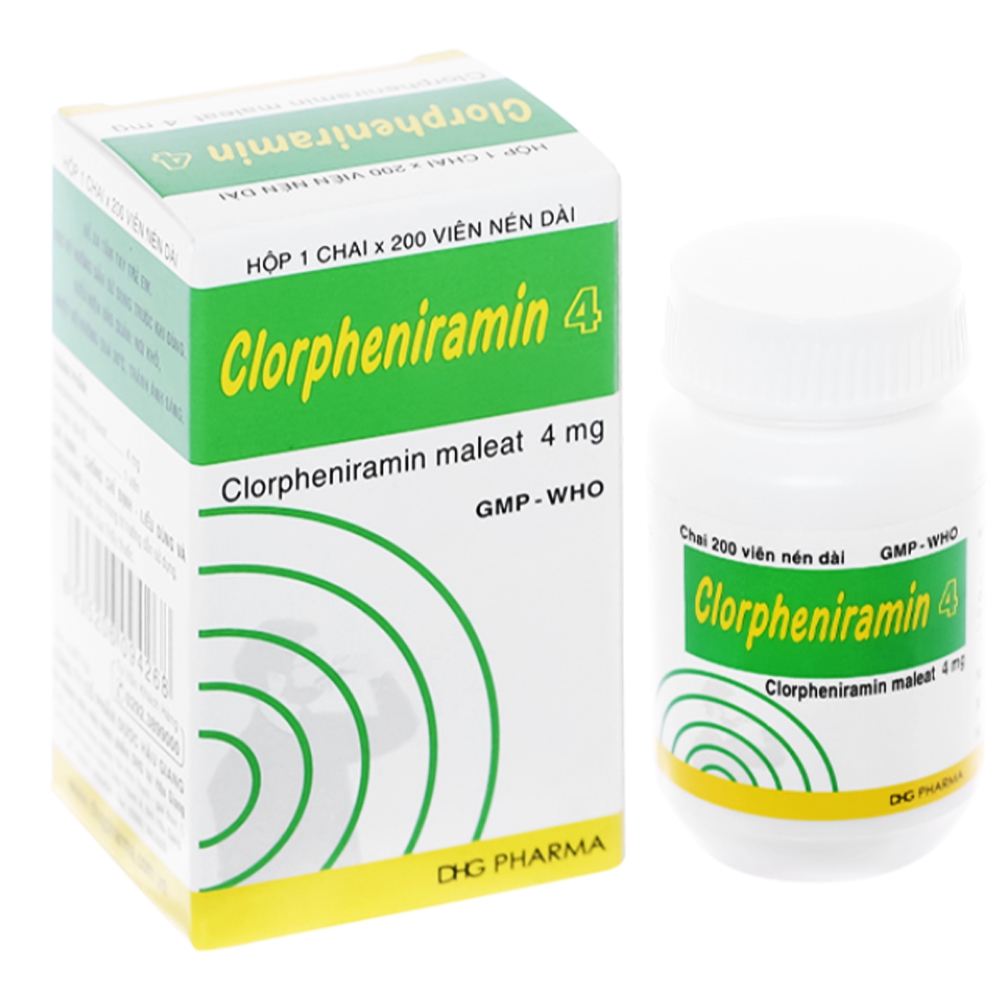 Thuốc Clorpheniramin 4 DHG điều trị viêm mũi dị ứng, chảy nước mũi (200 viên)