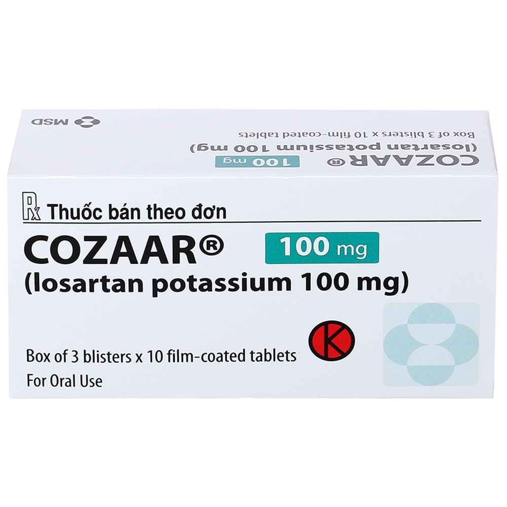 Thuốc Cozaar 100mg Organon điều trị tăng huyết áp, giảm nguy cơ mắc và tử vong do bệnh tim mạch (3 vỉ x 10 viên)