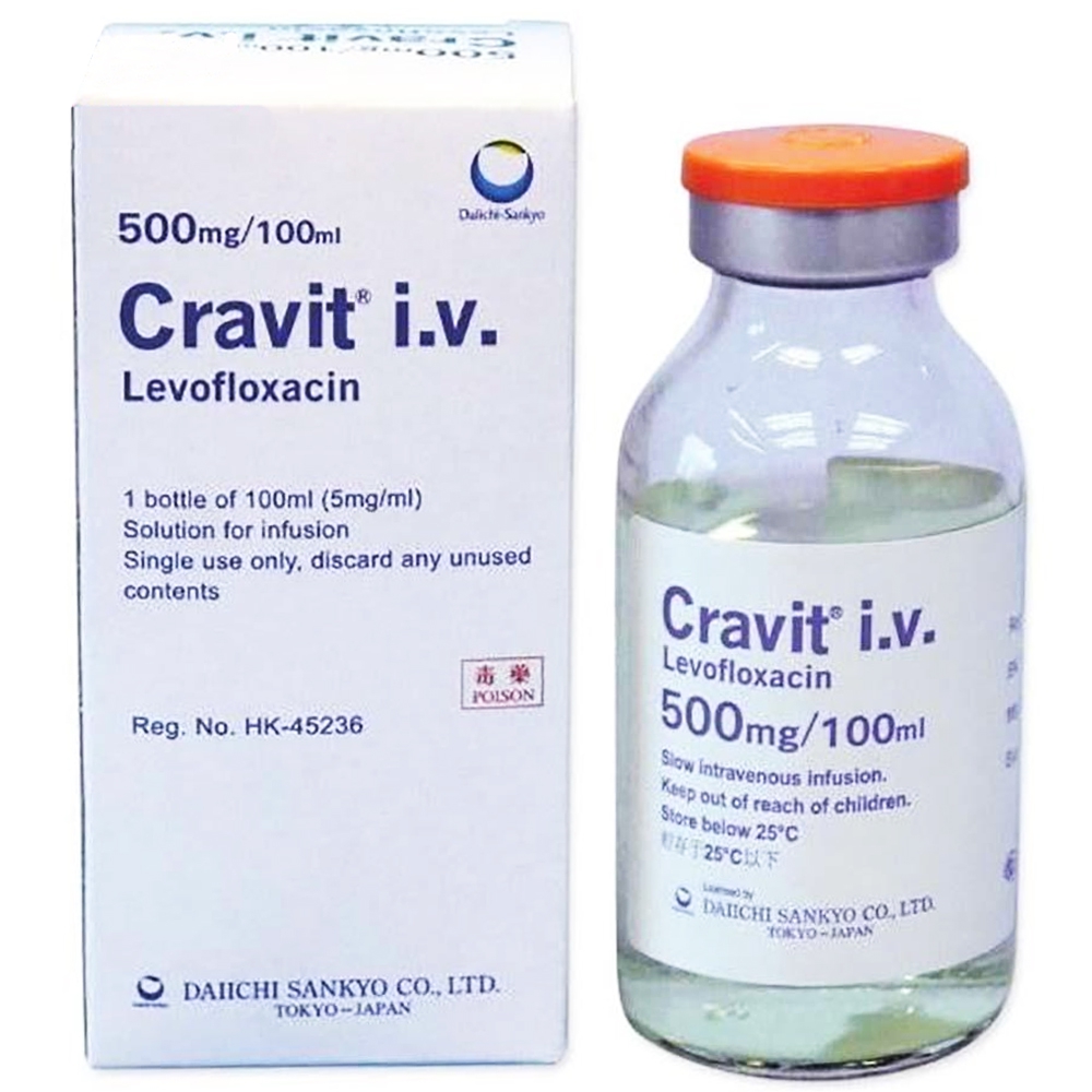 Dung dịch tiêm truyền Cravit 500mg Santen điều trị viêm xoang cấp, viêm phổi, nhiễm trùng đường niệu (100ml)