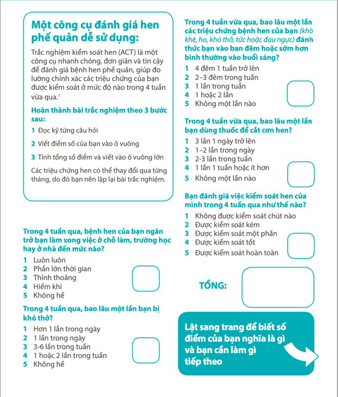 Đánh giá mức độ kiểm soát bệnh hen bằng bộ câu hỏi Asthma Control test – ACT2