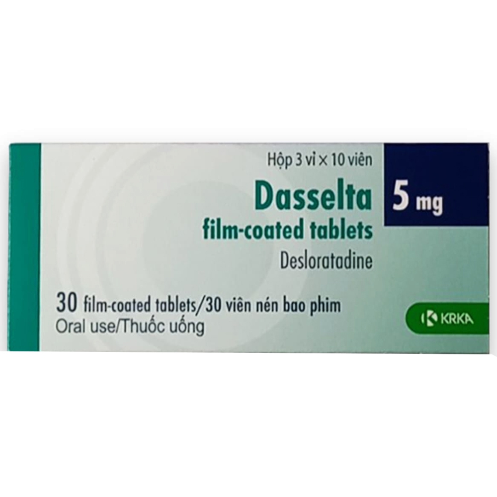 Thuốc Dasselta 5mg Krka điều trị viêm mũi dị ứng, giảm các triệu chứng liên quan đến mày đay mạn tính (3 vỉ x 10 viên)