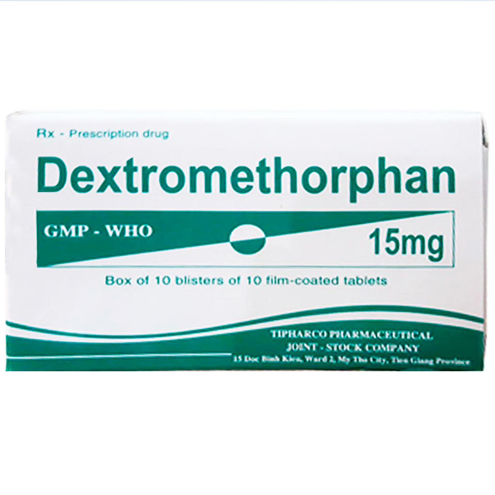 Thuốc Dextromethorphan 15mg Tipharco điều trị ho khan, ho do kích ứng (10 vỉ x 10 viên)