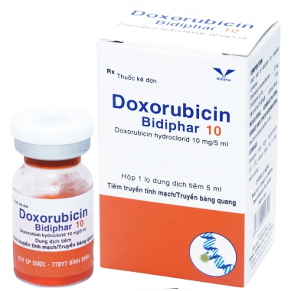 Thuốc Doxorubicin Bidiphar 10 điều trị ung thư vú, khối u cứng, ung thư hệ tạo máu, ung thư bàng quang (5ml)