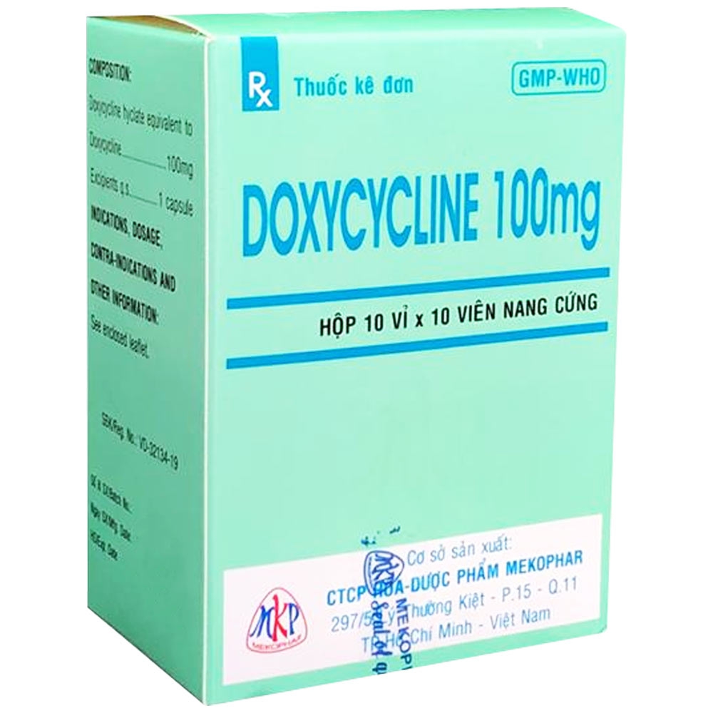 Thuốc Doxycycline 100mg Mekophar điều trị nhiễm khuẩn đường hô hấp, tiết niệu (10 vỉ x 10 viên)