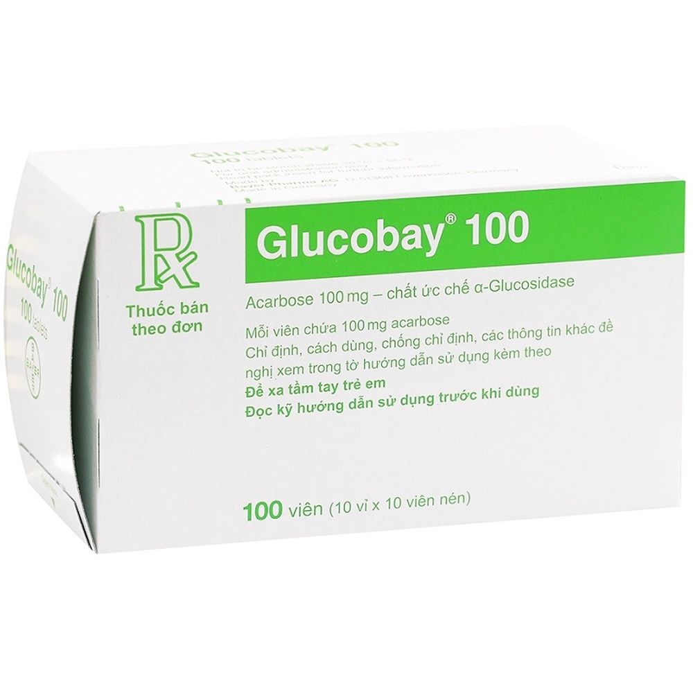 Thuốc Glucobay 100 điều trị kết hợp chế độ ăn kiêng cho bệnh nhân đái tháo đường (10 vỉ x 10 viên)