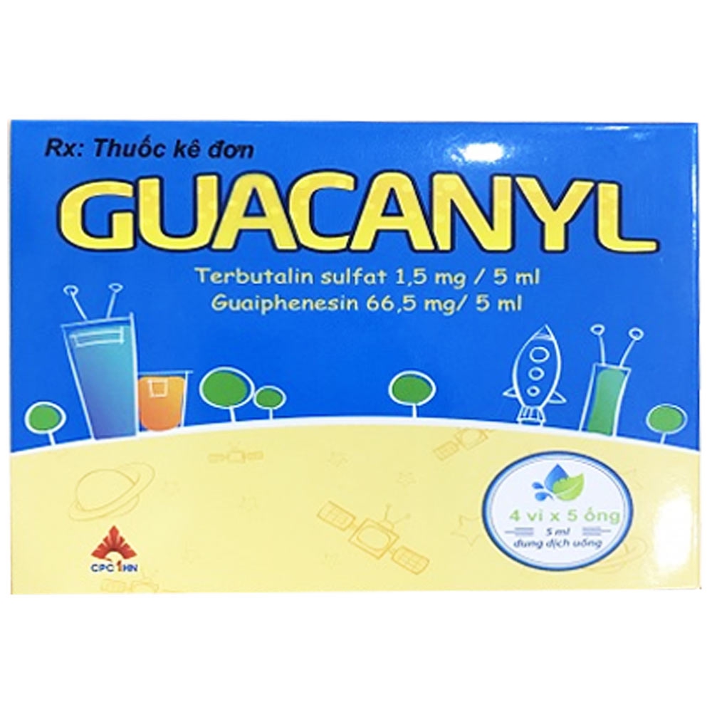 Dung dịch uống Guacanyl CPC1HN  điều trị ho do hen phế quản, viêm phế quản, khí phế thũng (4 vỉ x 5 ống)