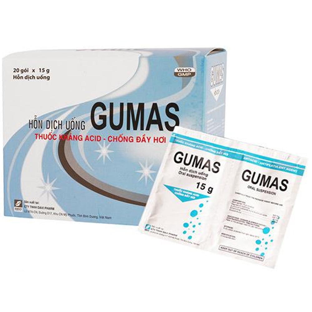 Hỗn dịch uống Gumas Davipharm hỗ trợ điều trị ợ nóng, viêm thực quản, viêm dạ dày (20 gói)