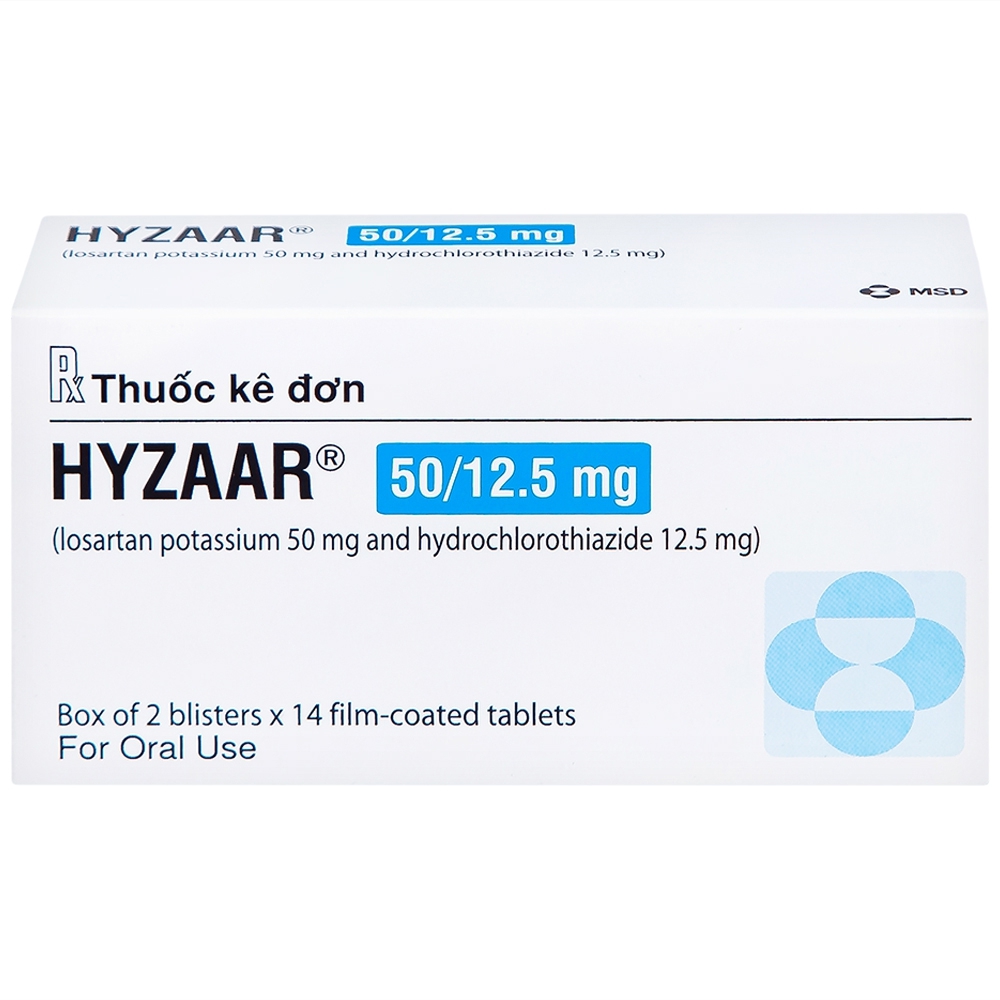 Thuốc Hyzaar 50/12.5mg Organon điều trị tăng huyết áp và giảm nguy cơ mắc bệnh về tim mạch (2 vỉ x 14 viên)