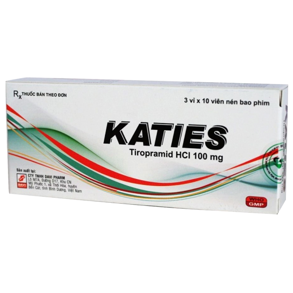 Thuốc Katies 100mg Davi Pharm chống co thắt cơ trơn đường tiêu hóa, tiết niệu, hệ sinh dục (3 vỉ x 10 viên)