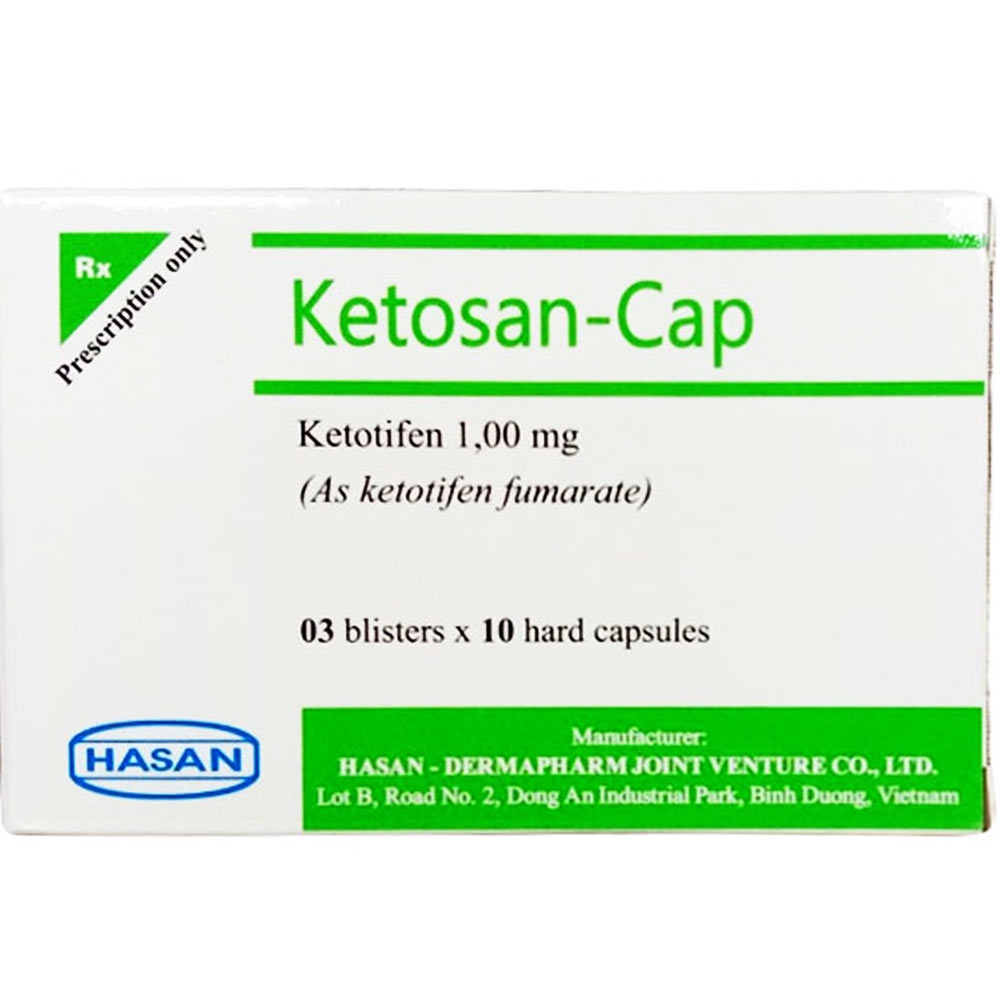 Thuốc Ketosan-Cap Hasan phòng ngừa hen phế quản, điều trị viêm mũi dị ứng (3 vỉ x 10 viên)