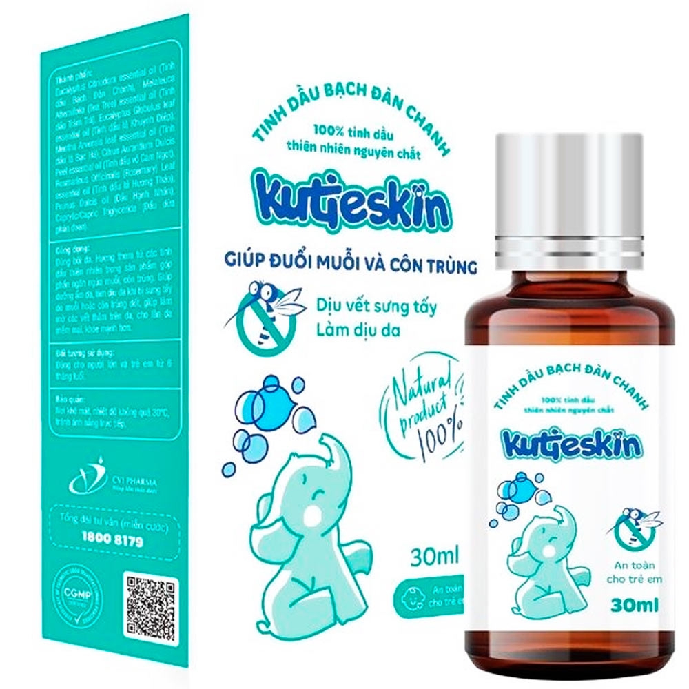 Tinh dầu bạch đàn chanh Kutieskin giúp đuổi muỗi và côn trùng dịu vết sưng tấy, làm dịu da (30ml)