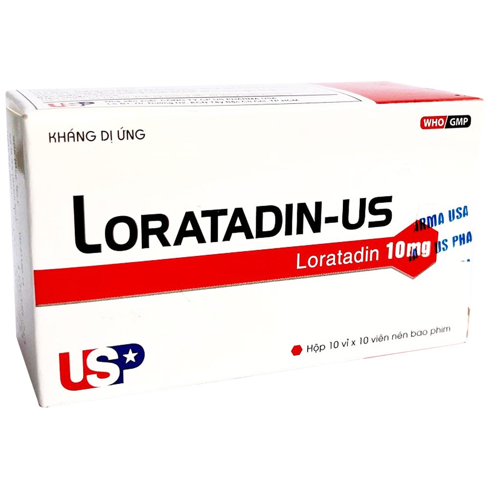 Thuốc kháng dị ứng Loratadin - US 10mg USP điều trị viêm mũi dị ứng, viêm kết mạc dị ứng (10 vỉ x 10 viên)