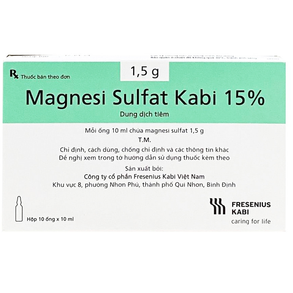 Dung dịch tiêm Magnesi Sulfat Kabi 15% điều trị loạn nhịp dạng xoắn, dự phòng và điều trị sản giật (10 ống)