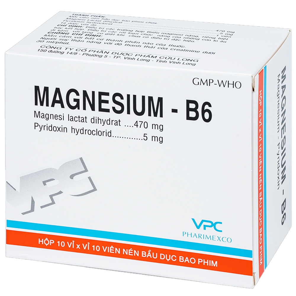 Viên nén Magnesium B6 Dược Cửu Long điều trị thiếu magnesi nặng (10 vỉ x 10 viên)