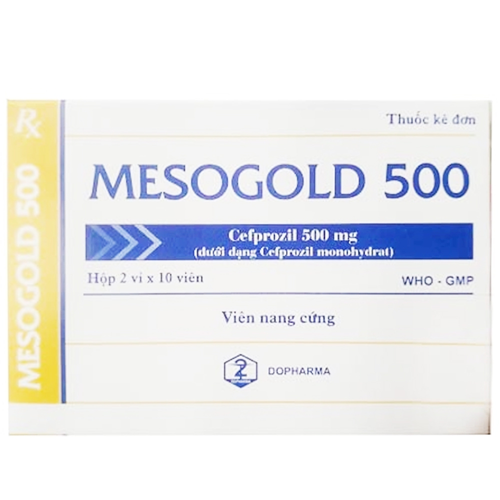 Thuốc Mesogold 500mg Dopharma điều trị nhiễm trùng đường hô hấp (2 vỉ x 10 viên)