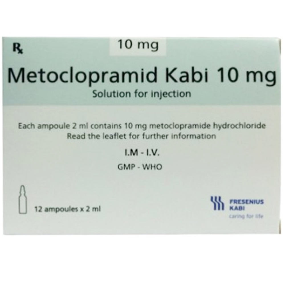 Dung dịch tiêm Metoclopramid Kabi 10mg Fresenius Kabi dự phòng nôn và buồn nôn hậu phẫu hoặc do xạ trị (12 ống x 2ml)