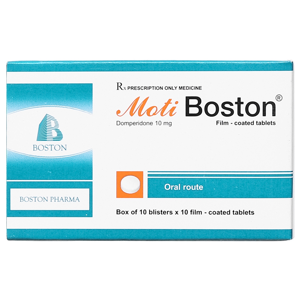 Viên nén Moti Boston 10mg điều trị triệu chứng nôn và buồn nôn (10 vỉ x 10 viên)