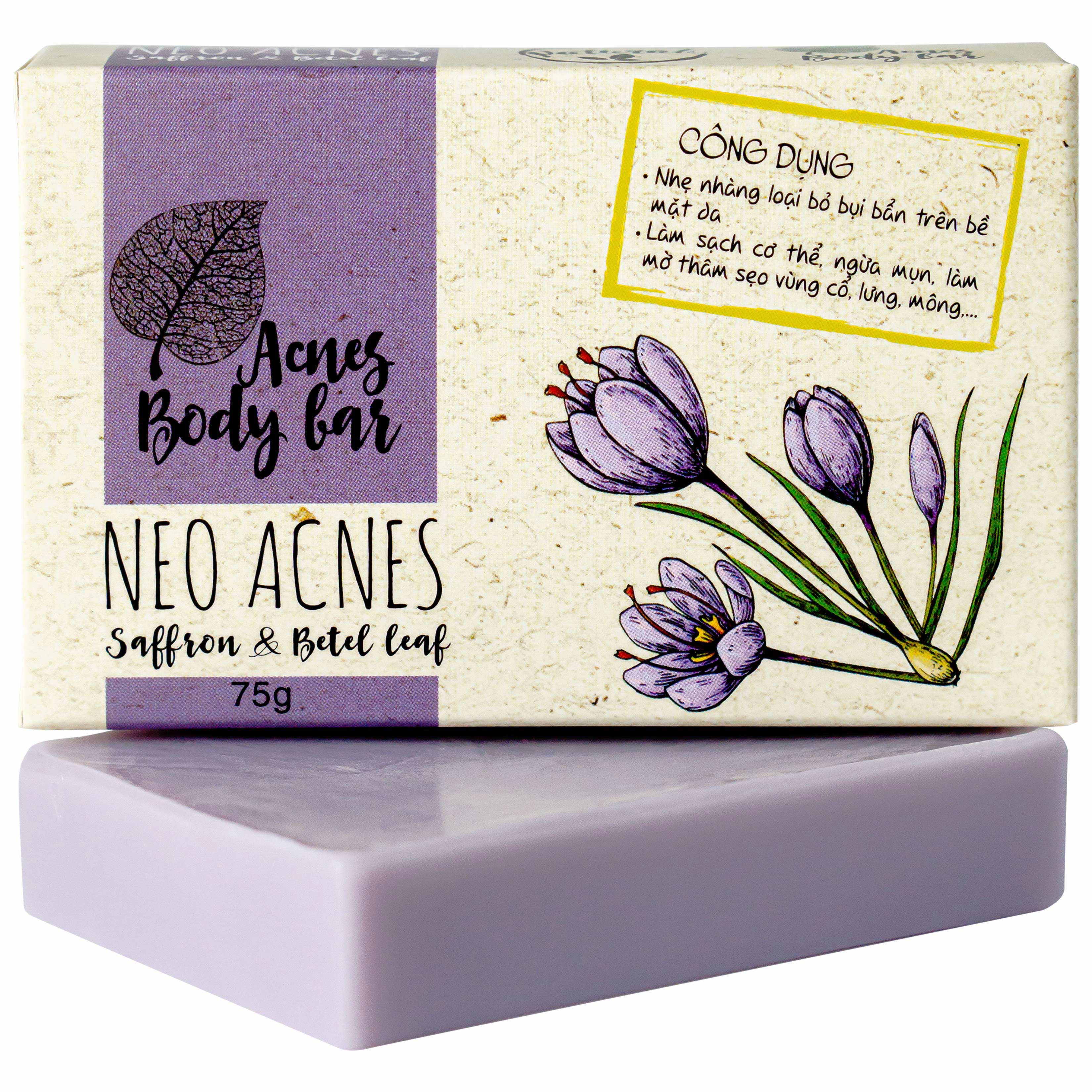 Xà phòng Acnes Body Bar Saffron And Betel Leaf làm sạch da, ngừa mụn, mờ thâm (75g)