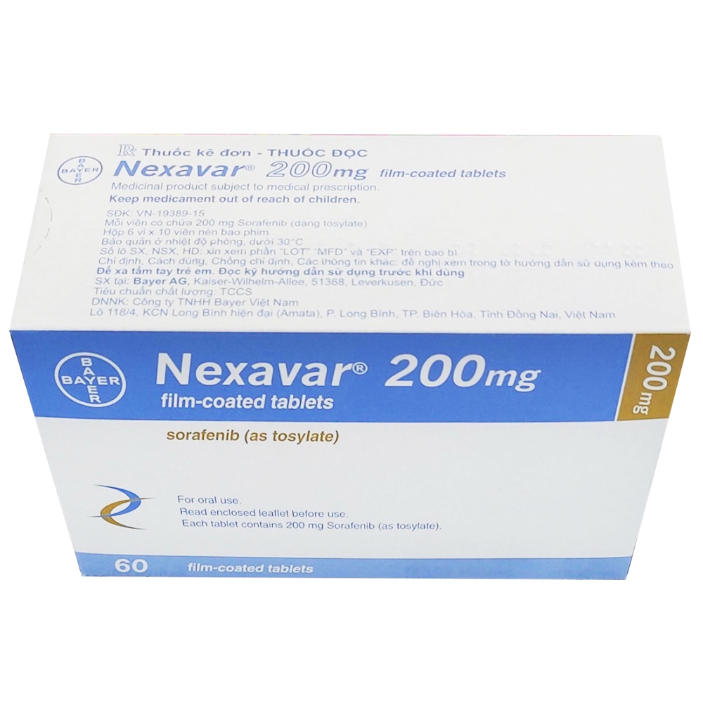 Thuốc Nexavar 200mg Bayer điều trị cho bệnh nhân ung thư gan, thận và ung thư tuyến giáp ( 6 vỉ x 10 viên)