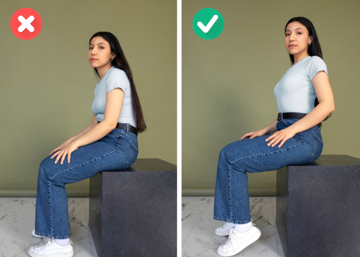Hãy ngồi thẳng lưng để tránh gây áp lực lên cột sống