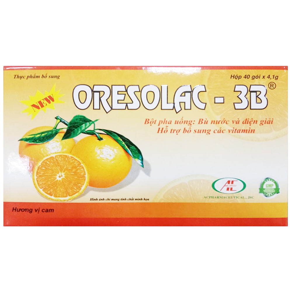 Bột pha uống Oresolac 3B vị cam - bù nước và điện giải, bổ sung các vitamin (40 gói x 4,1g)