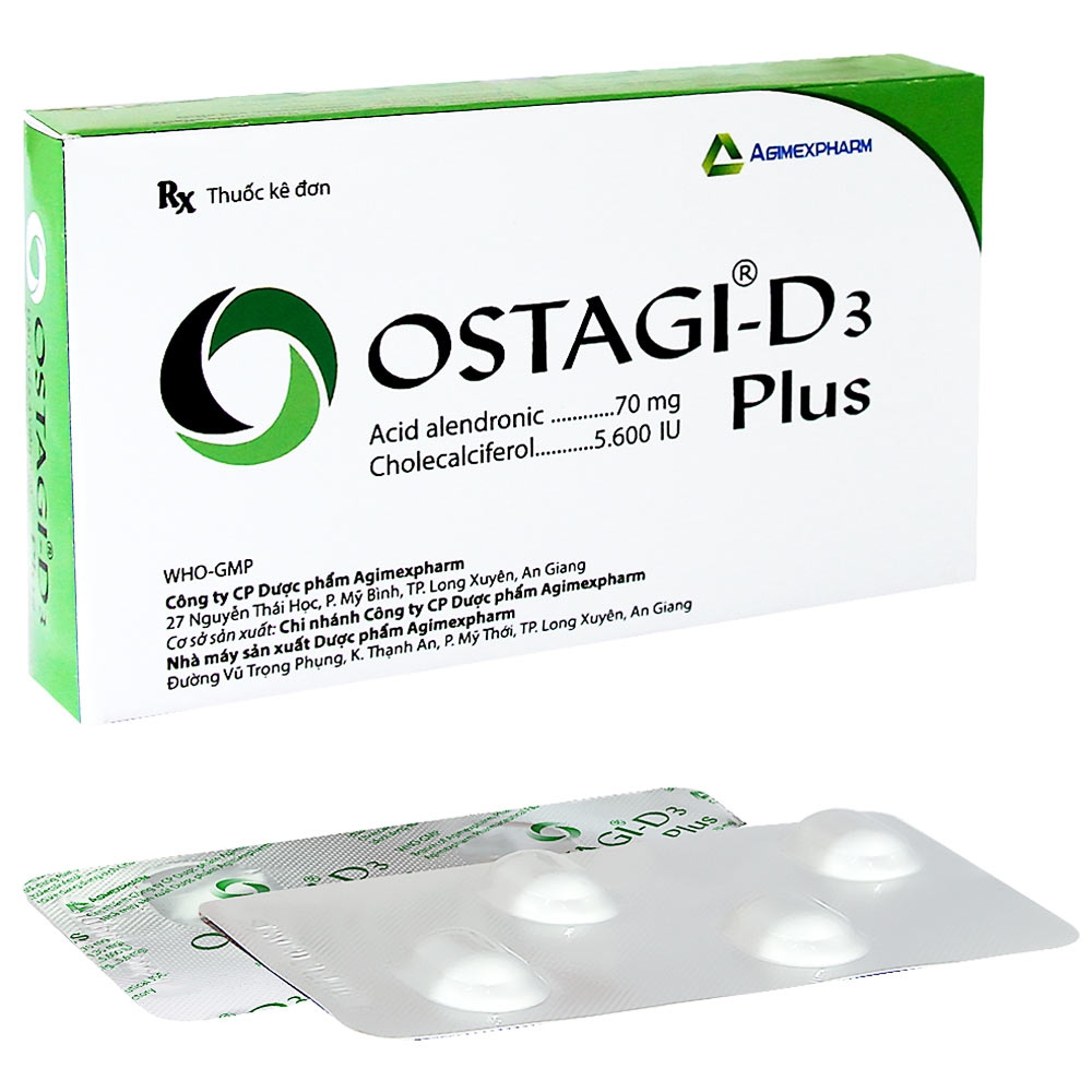 Thuốc Ostagi - D3 Plus Agimexpharm điều trị loãng xương ở phụ nữ mãn kinh và nam giới (1 vỉ x 4 viên) 	