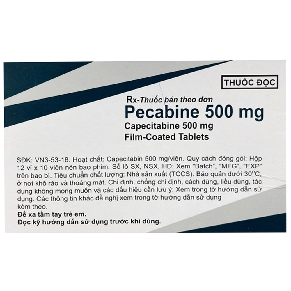 Thuốc Pecabine 500mg điều trị ung thư đại trực tràng di căn, ung thư dạ dày tiến triển (12 vỉ x 10 viên)