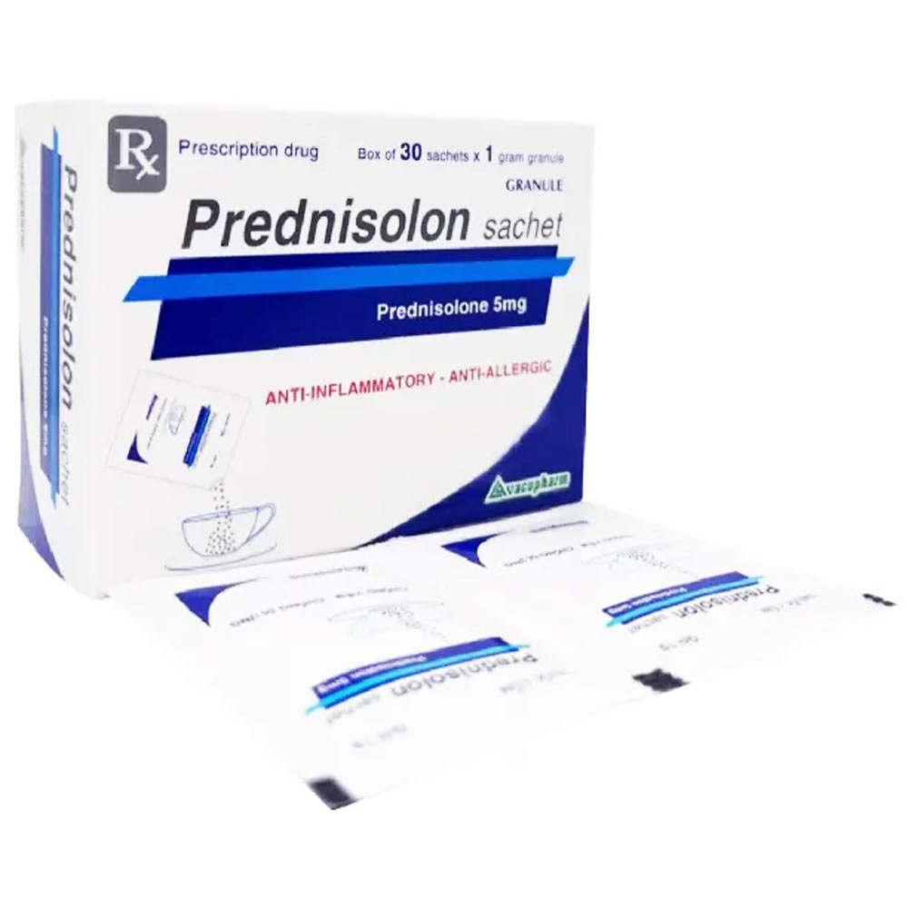 Thuốc Prednisolon Sachet 5mg Vacopharm chống viêm, chống dị ứng (30 gói x 1g)