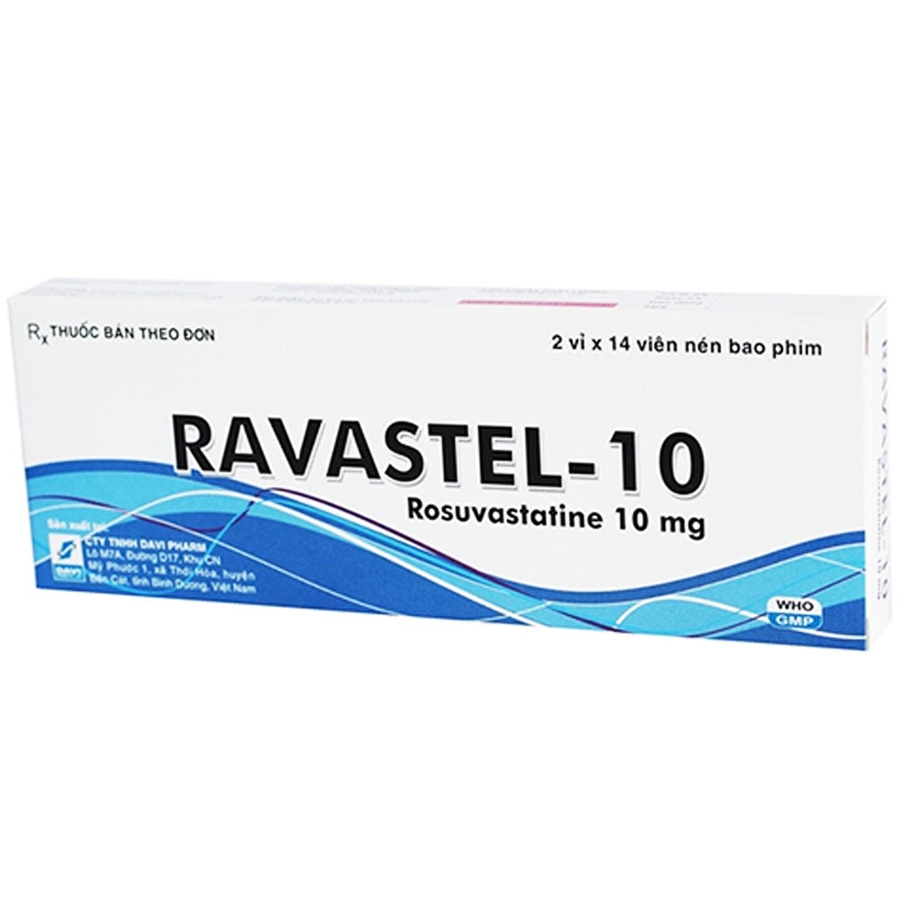 Thuốc Ravastel-10 DaVi Pharm điều trị tăng cholesterol huyết và phòng ngừa biến cố tim mạch (2 vỉ x 14 viên)