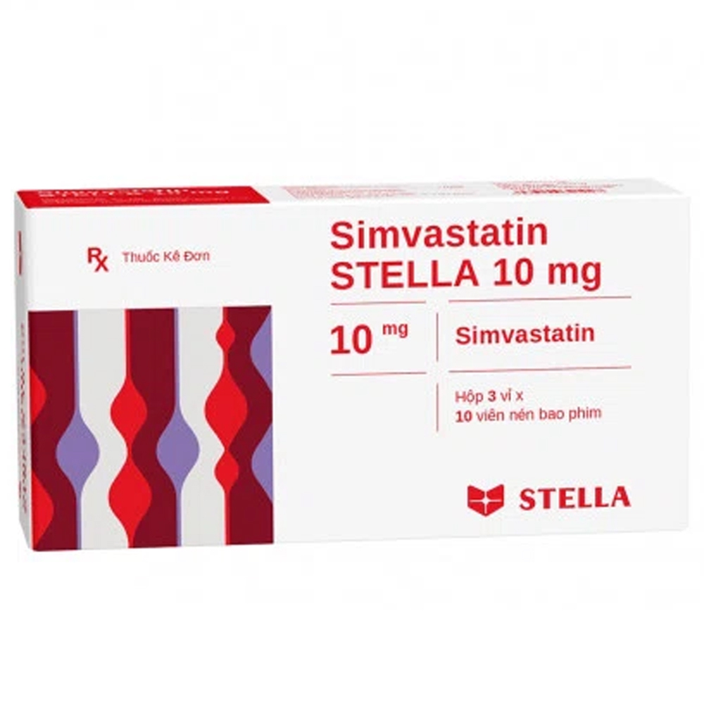 Thuốc Simvastatin Stella 10mg điều trị rối loạn lipid máu (3 vỉ x 10 viên)