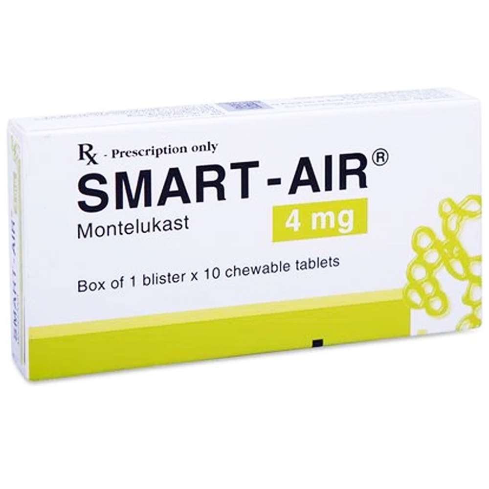 Viên nhai Smart-Air 4mg Recalcine điều trị hen phế quản mạn tính (1 vỉ x 10 viên)