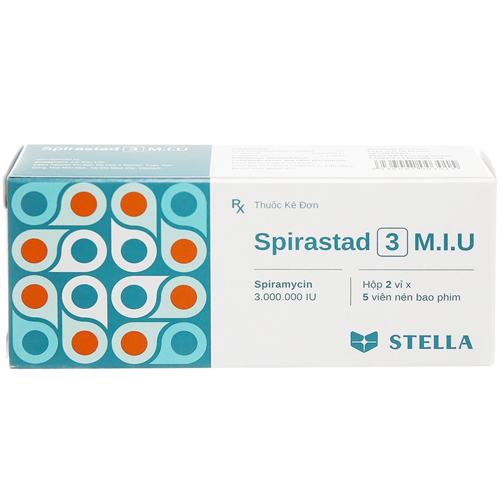 Thuốc Spirastad 3 M.I.U Stella điều trị nhiễm khuẩn đường hô hấp (2 vỉ x 5 viên)