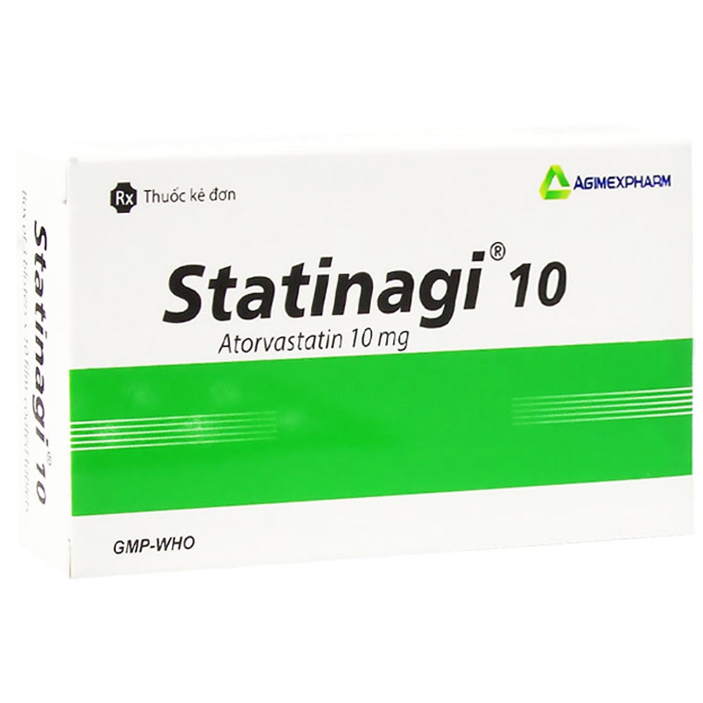 Thuốc Statinagi 10 Agimexpharm điều trị tăng cholesterol máu, giảm nguy cơ nhồi máu cơ tim (6 vỉ x 10 viên)