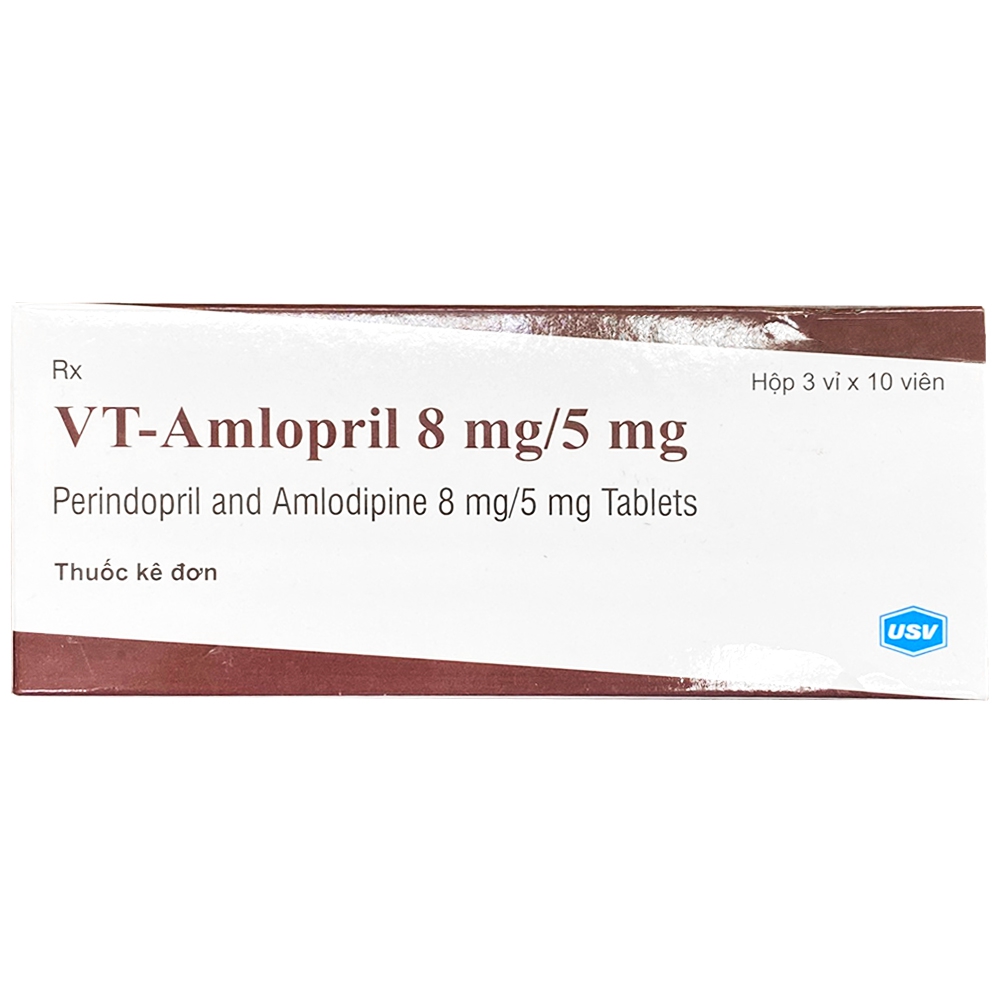 Thuốc VT-Amlopril 8mg/5mg USV Private Limited điều trị thay thế trong tăng huyết áp vô căn (3 vỉ x 10 viên)