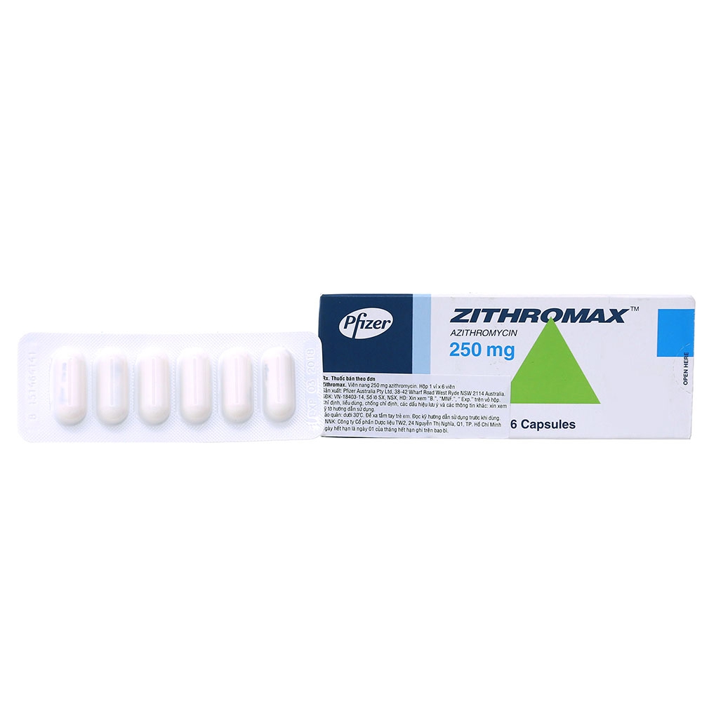 Thuốc Zithromax 250mg Pfizer điều trị các chứng nhiễm khuẩn (1 vỉ x 6 viên)