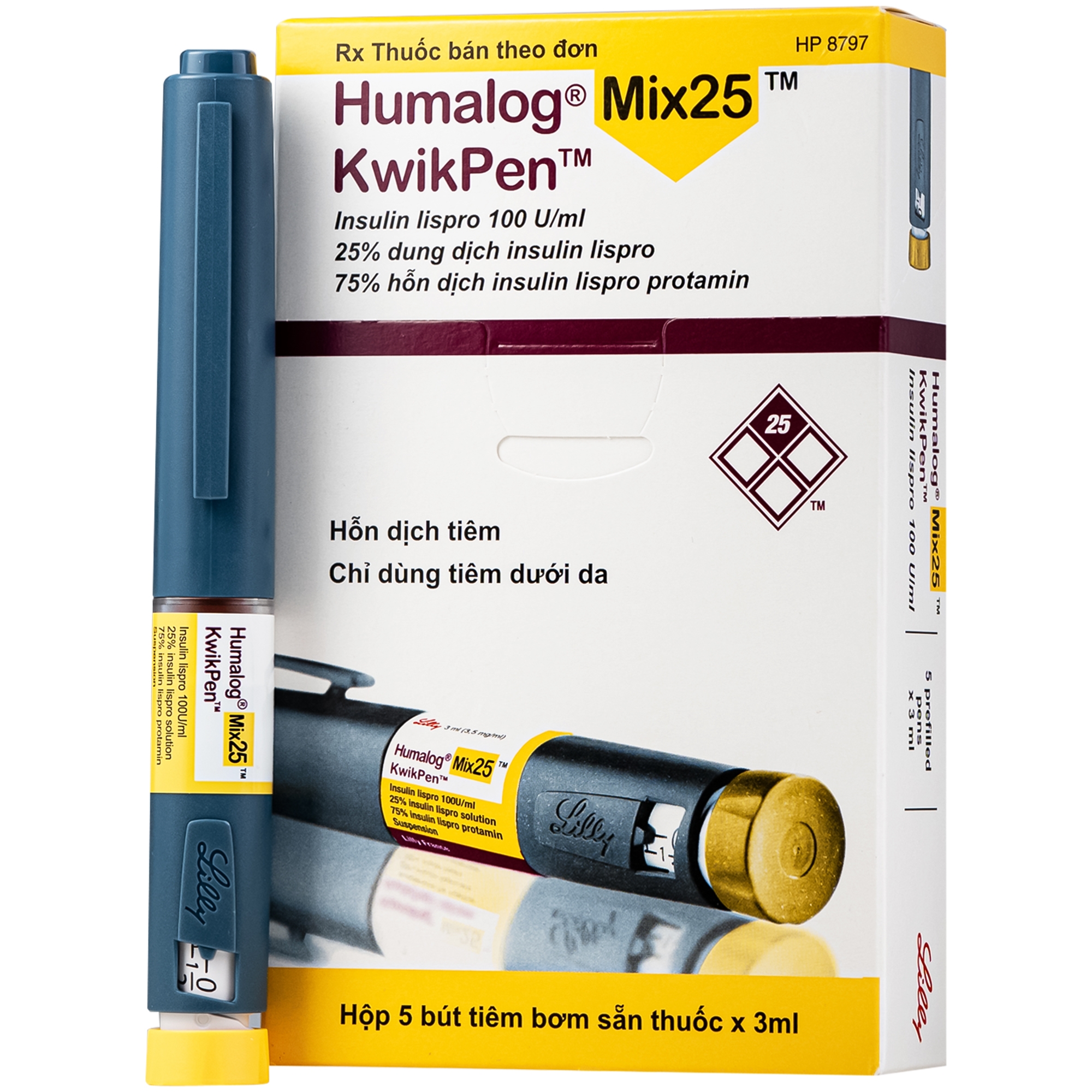 Hình ảnh Bút tiêm Humalog Mix 25 Kwikpen Lilly điều trị đái tháo đường (5 cây x 3ml)
