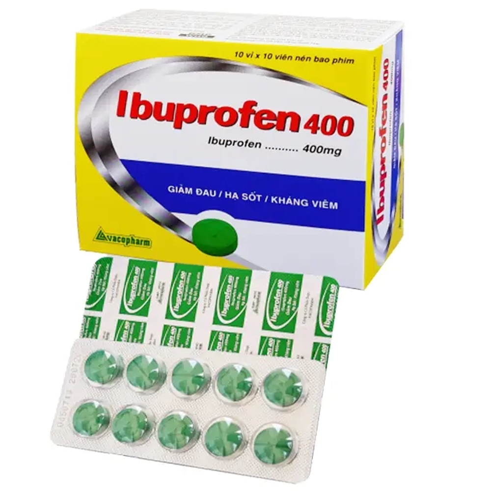 Hình ảnh Thuốc Ibuprofen 400 Vacopharm giảm nhức đầu, đau răng, đau thần kinh (10 vỉ x 10 viên)