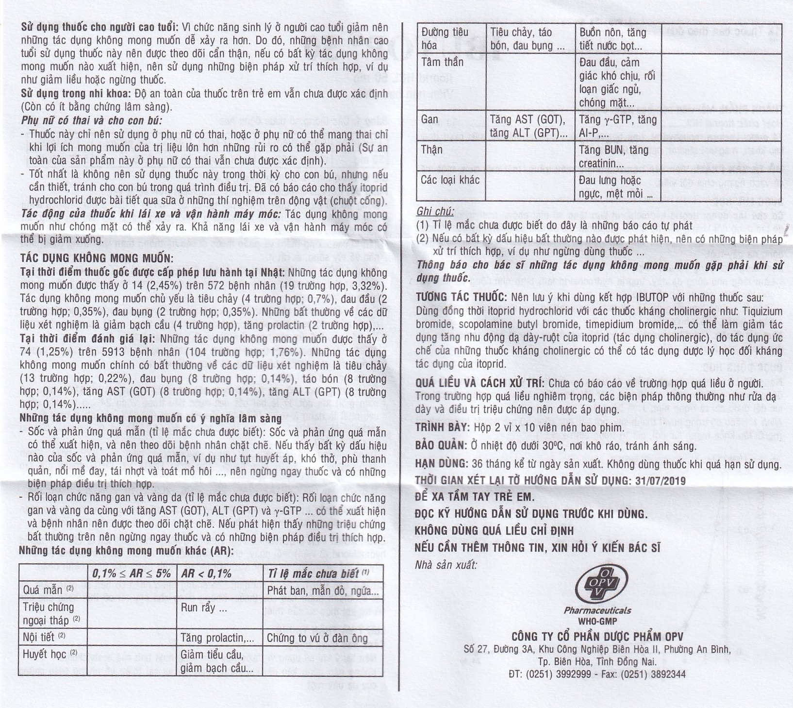 Hình ảnh Thuốc Ibutop 50 OPV điều trị viêm dạ dày, chướng bụng, đau bụng, chán ăn, ợ nóng (2 vỉ x 10 viên)