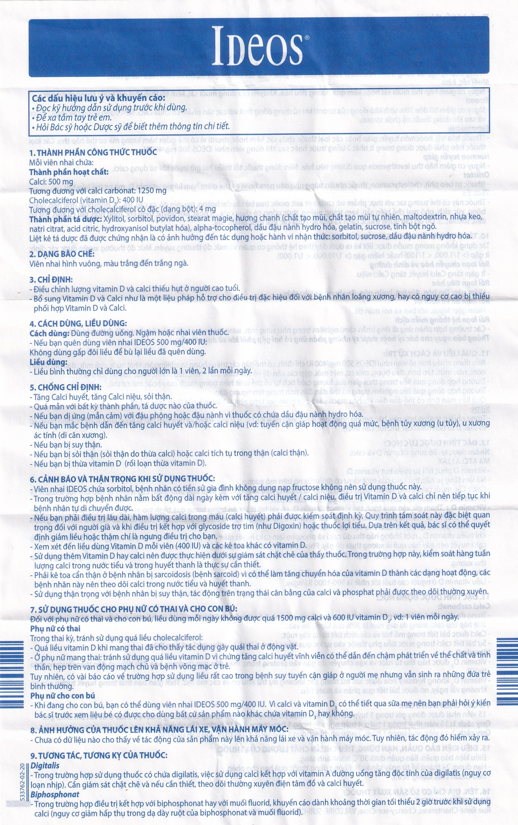 Hình ảnh Thuốc Idéos 500mg/400IU Innotech bổ sung Vitamin D và Canxi, điều trị bệnh loãng xương (4 tuýp x 15 viên)