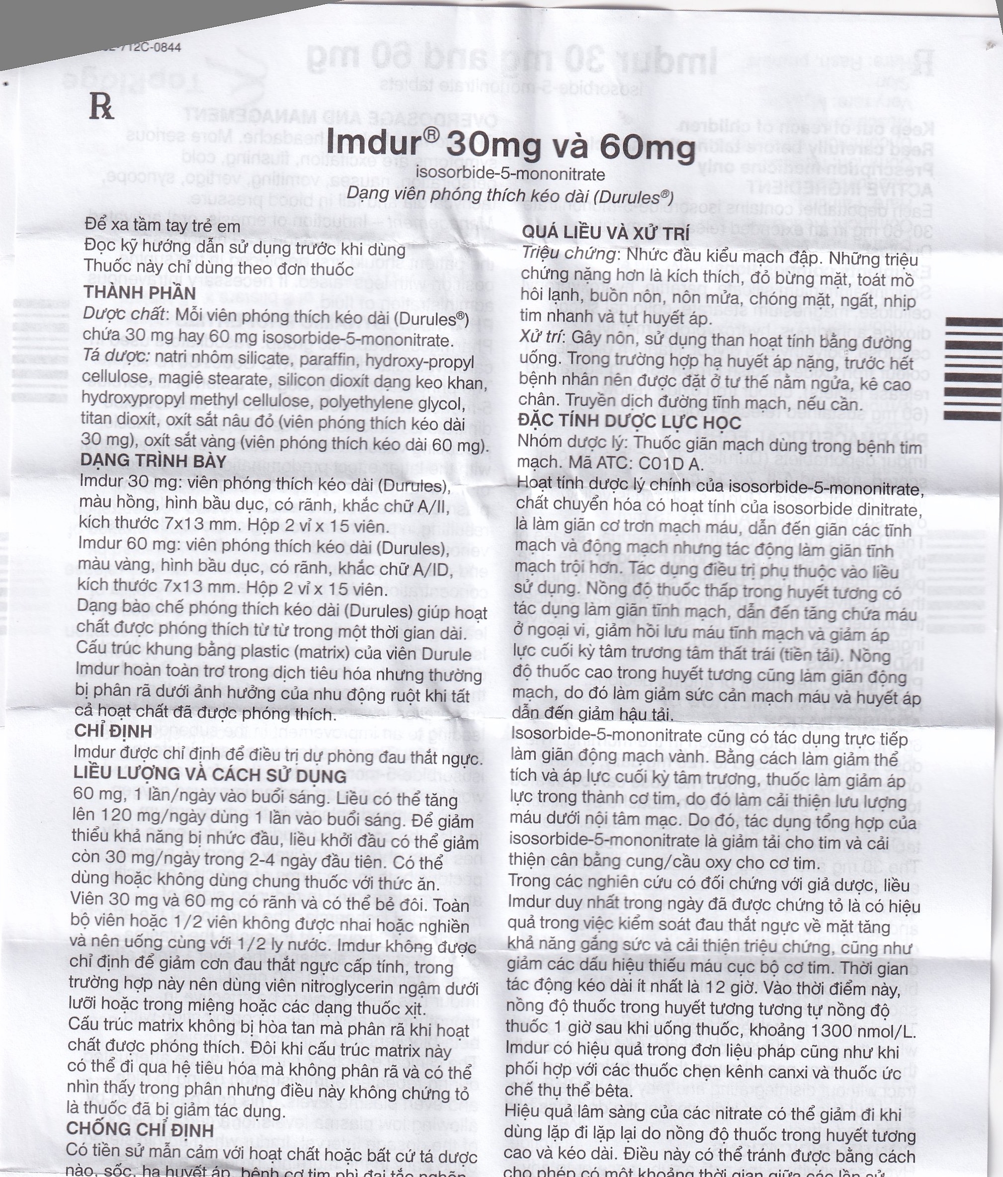 Hình ảnh Thuốc Imdur 30mg AstraZeneca điều trị dự phòng đau thắt ngực (2 vỉ x 15 viên)