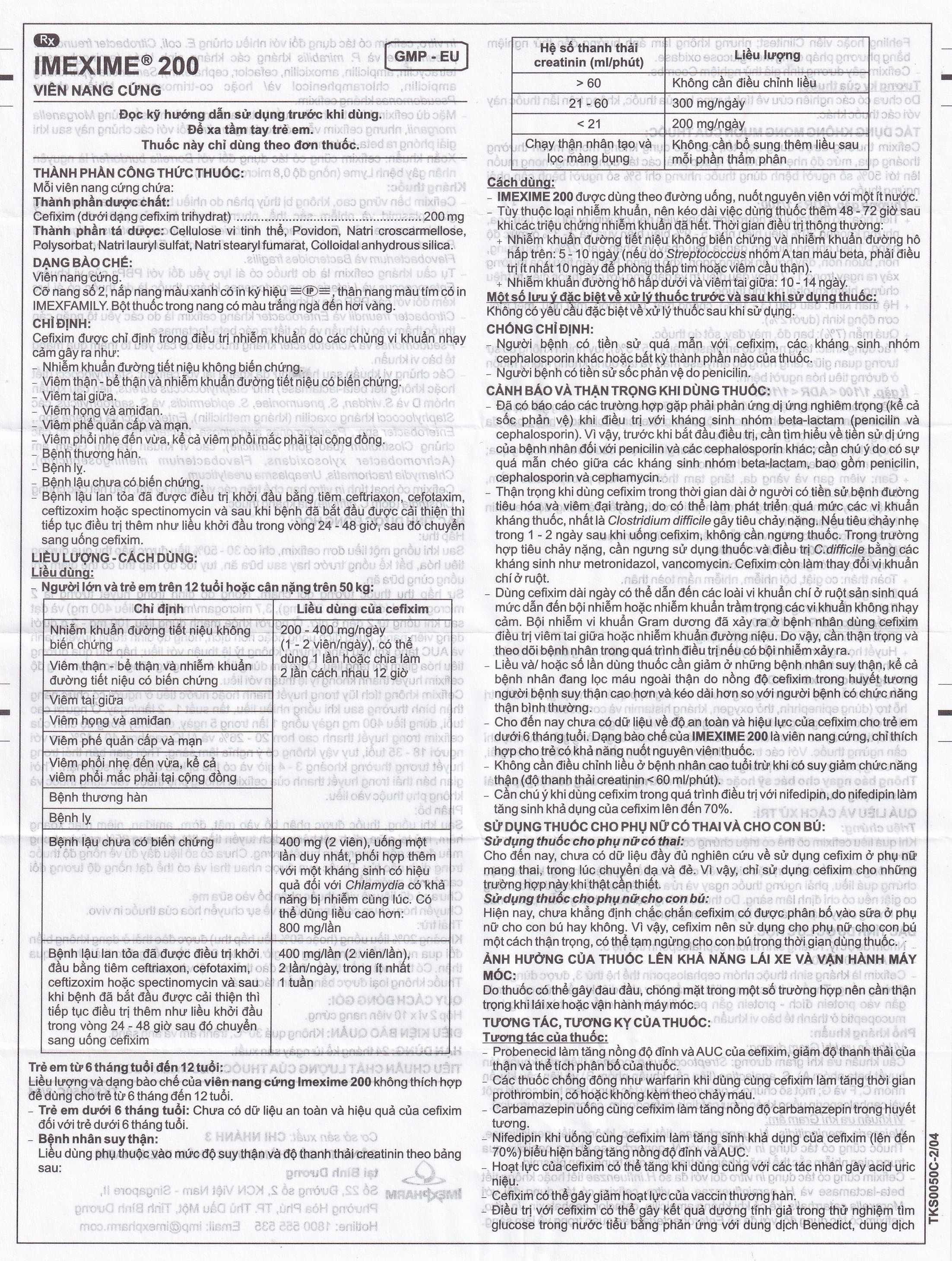 Hình ảnh Thuốc Imexime 200 Imexpharm điều trị nhiễm khuẩn đường tiết niệu, viêm thận - bể thận (2 vỉ x 10 viên)
