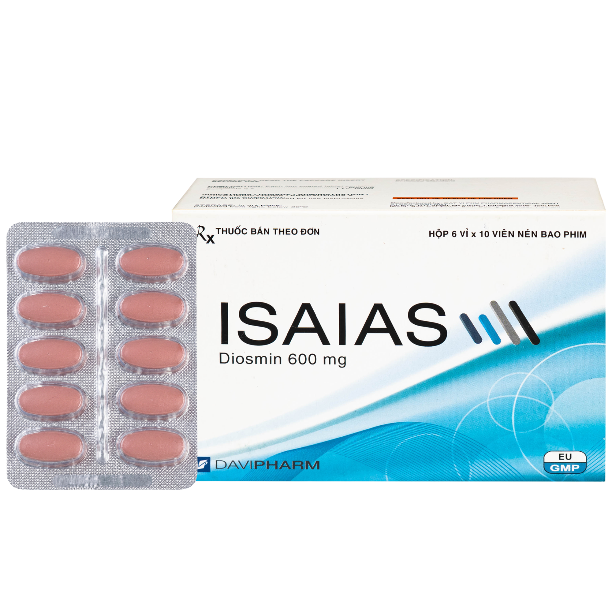 Hình ảnh Thuốc Isaias 600mg Davipharm điều trị triệu chứng suy tuần hoàn tĩnh mạch mạn tính (6 vỉ x 10 viên)
