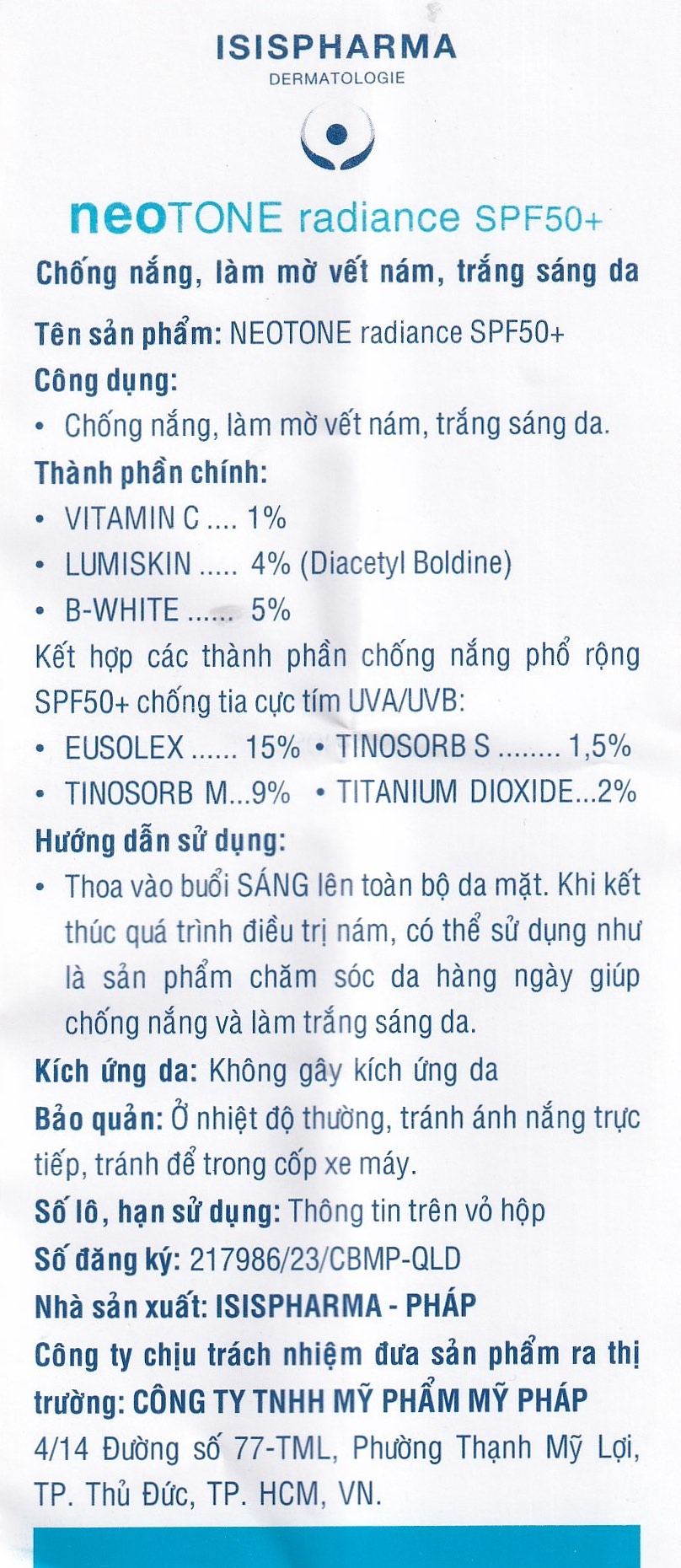 Hình ảnh Kem chống nắng Isis Pharma Neotone Radiance SPF 50+ dưỡng trắng, mờ nám, phục hồi da (30ml)
