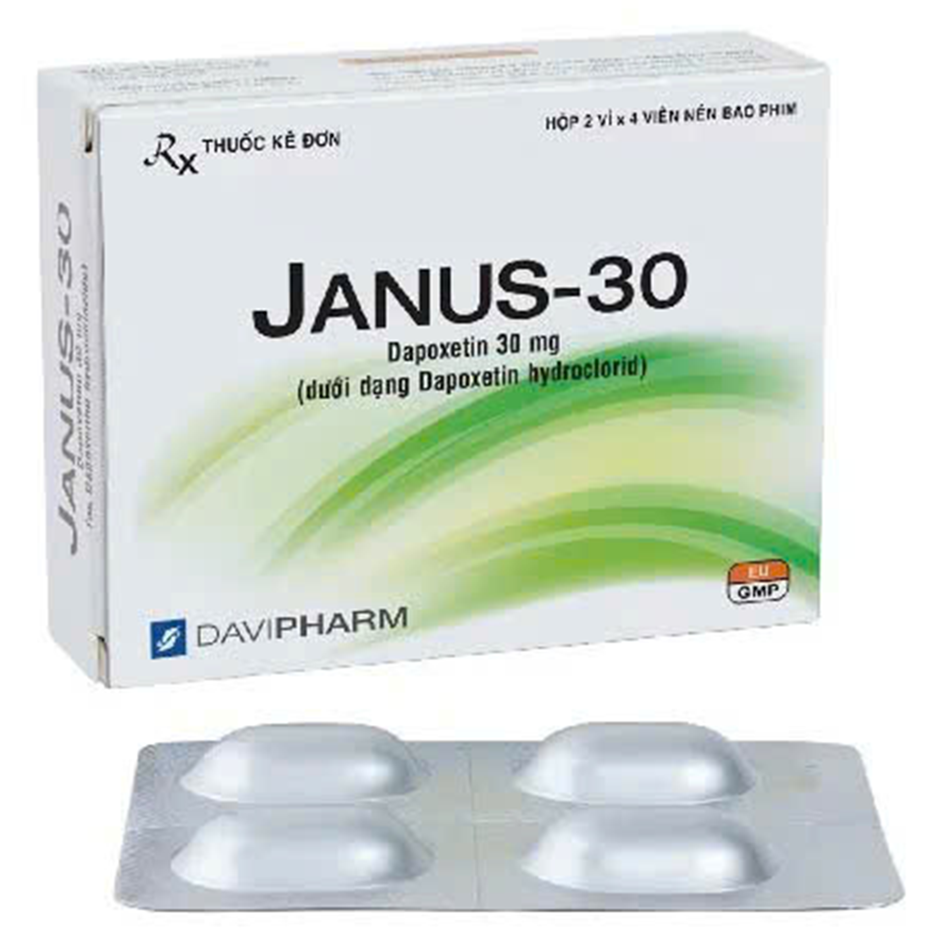 Hình ảnh Thuốc Janus-30 Davipharm điều trị xuất tinh sớm ở nam giới từ 18 - 64 tuổi (2 vỉ x 4 viên)