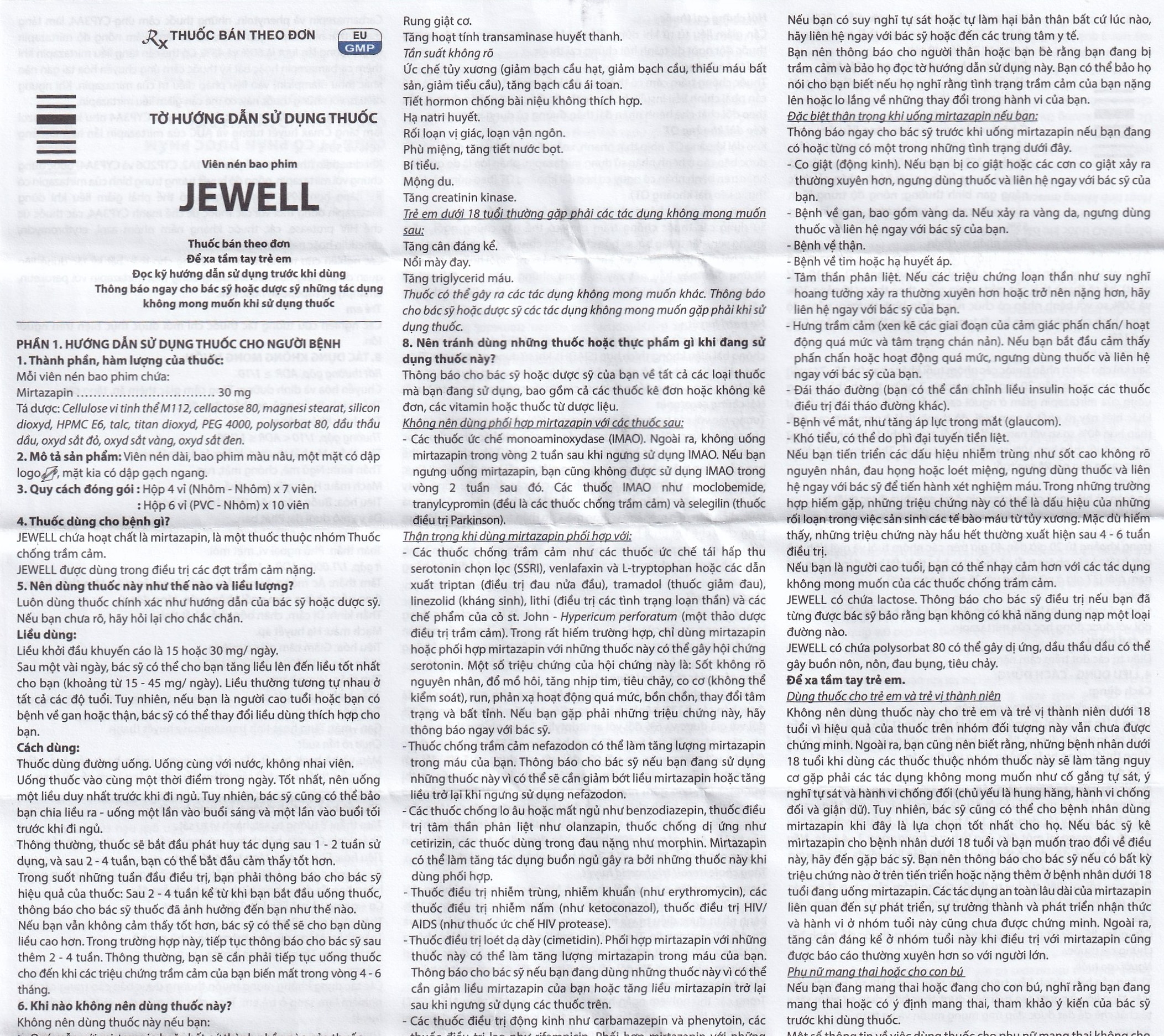 Hình ảnh Viên nén Jewell 30mg Davipharm điều trị các đợt trầm cảm nặng (4 vỉ x 7 viên)