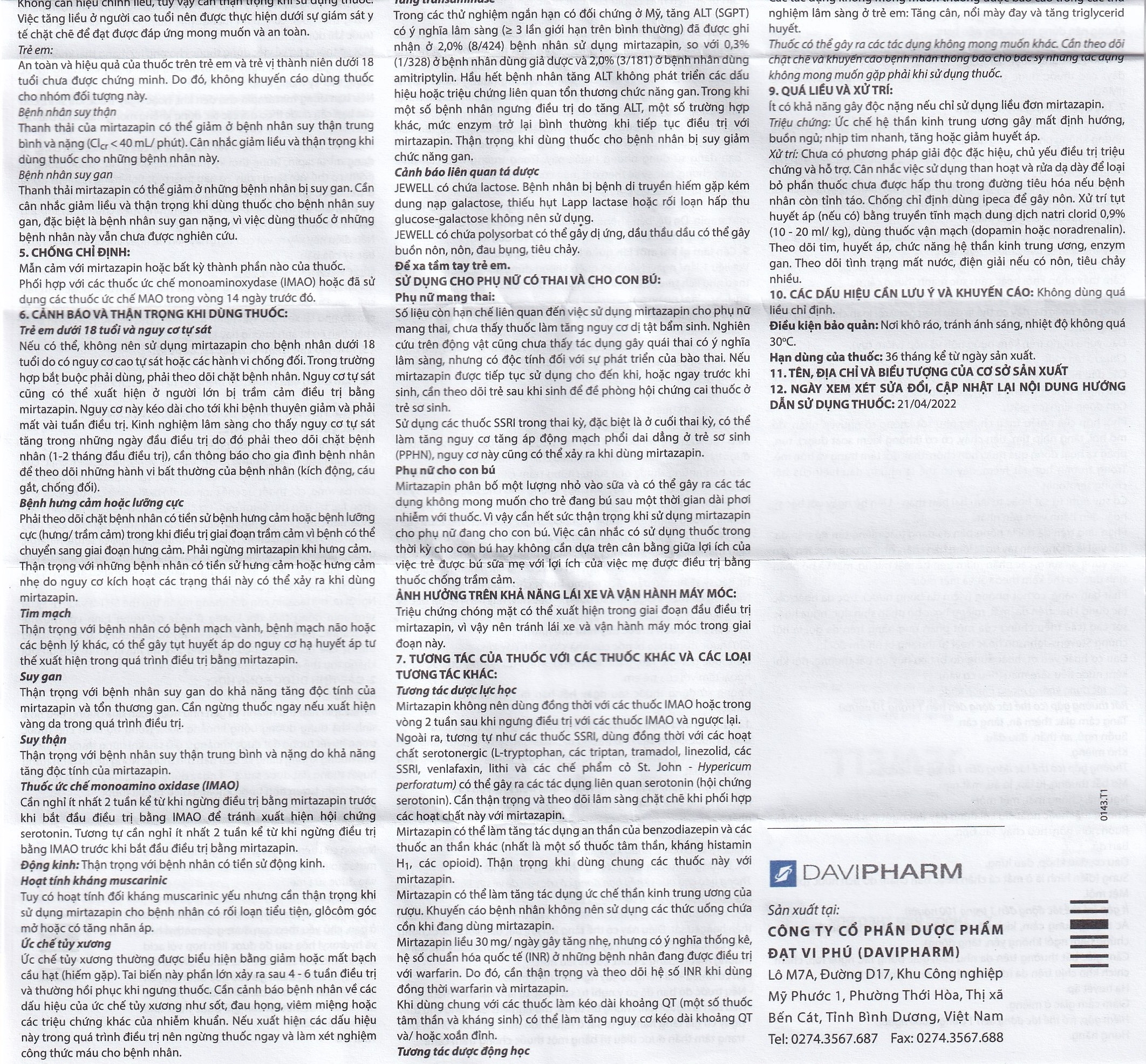 Hình ảnh Viên nén Jewell 30mg Davipharm điều trị các đợt trầm cảm nặng (4 vỉ x 7 viên)