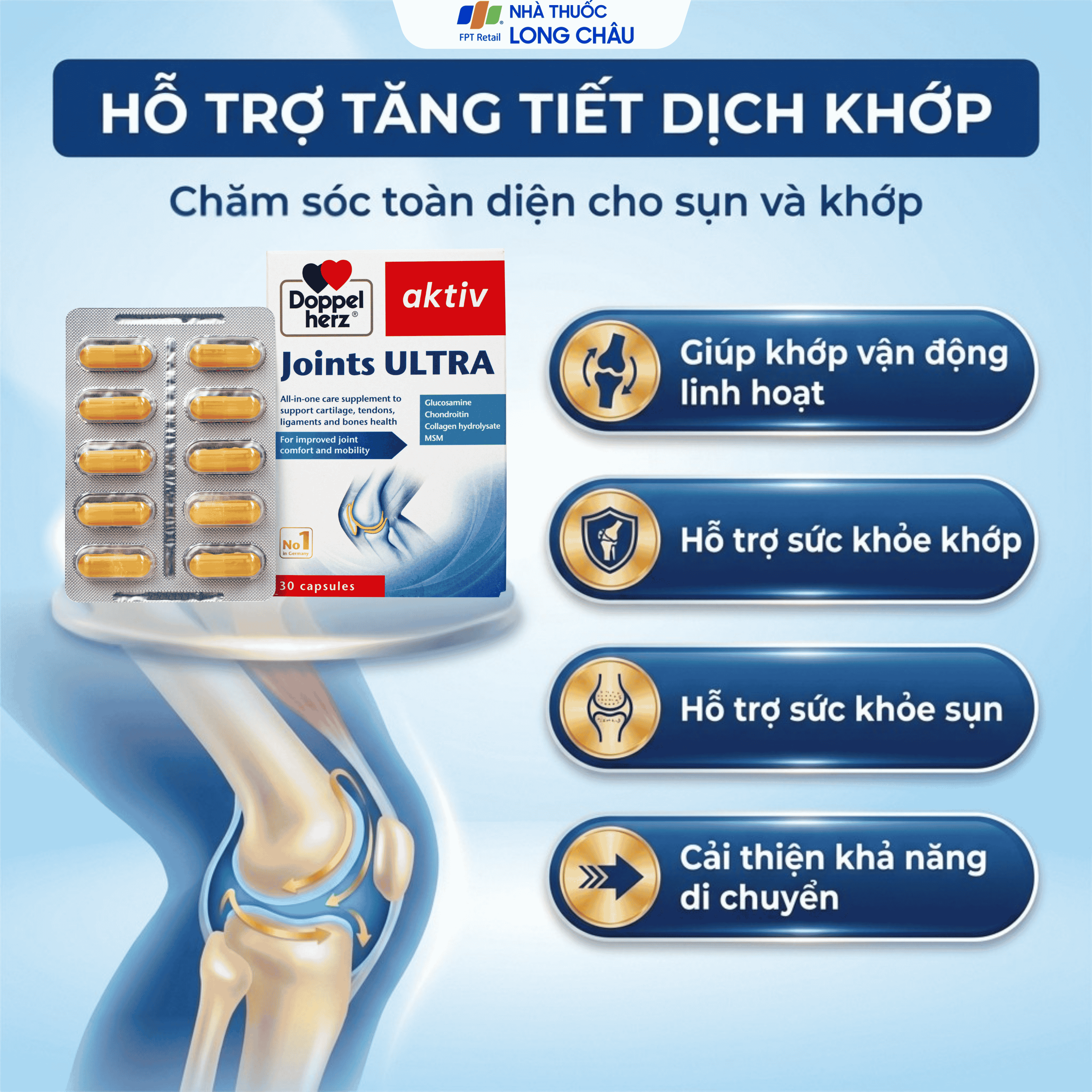 Hình ảnh Viên uống hỗ trợ tăng tiết dịch khớp Joints Ultra Doppelherz (3 vỉ x 10 viên)