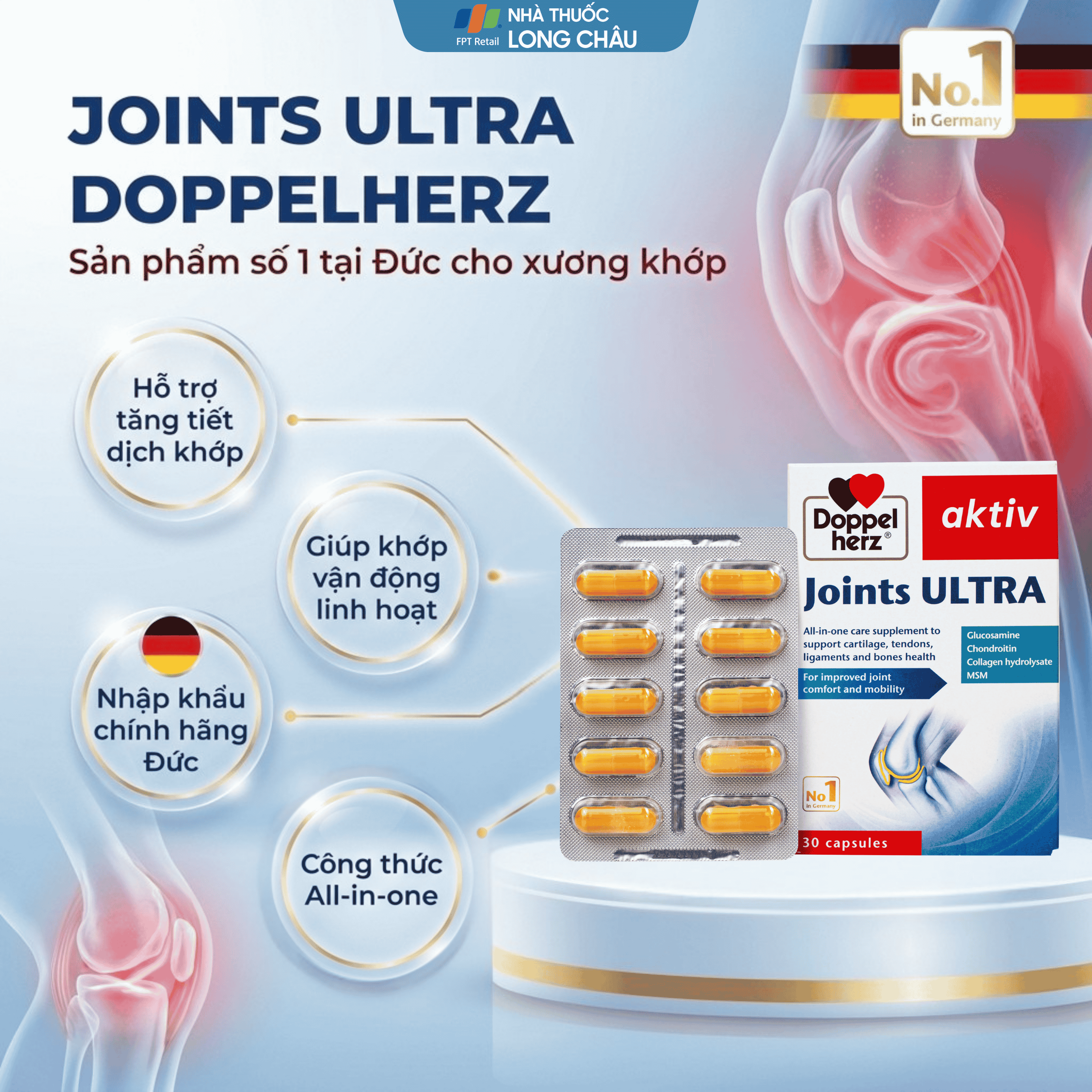 Hình ảnh Viên uống hỗ trợ tăng tiết dịch khớp Joints Ultra Doppelherz (3 vỉ x 10 viên)