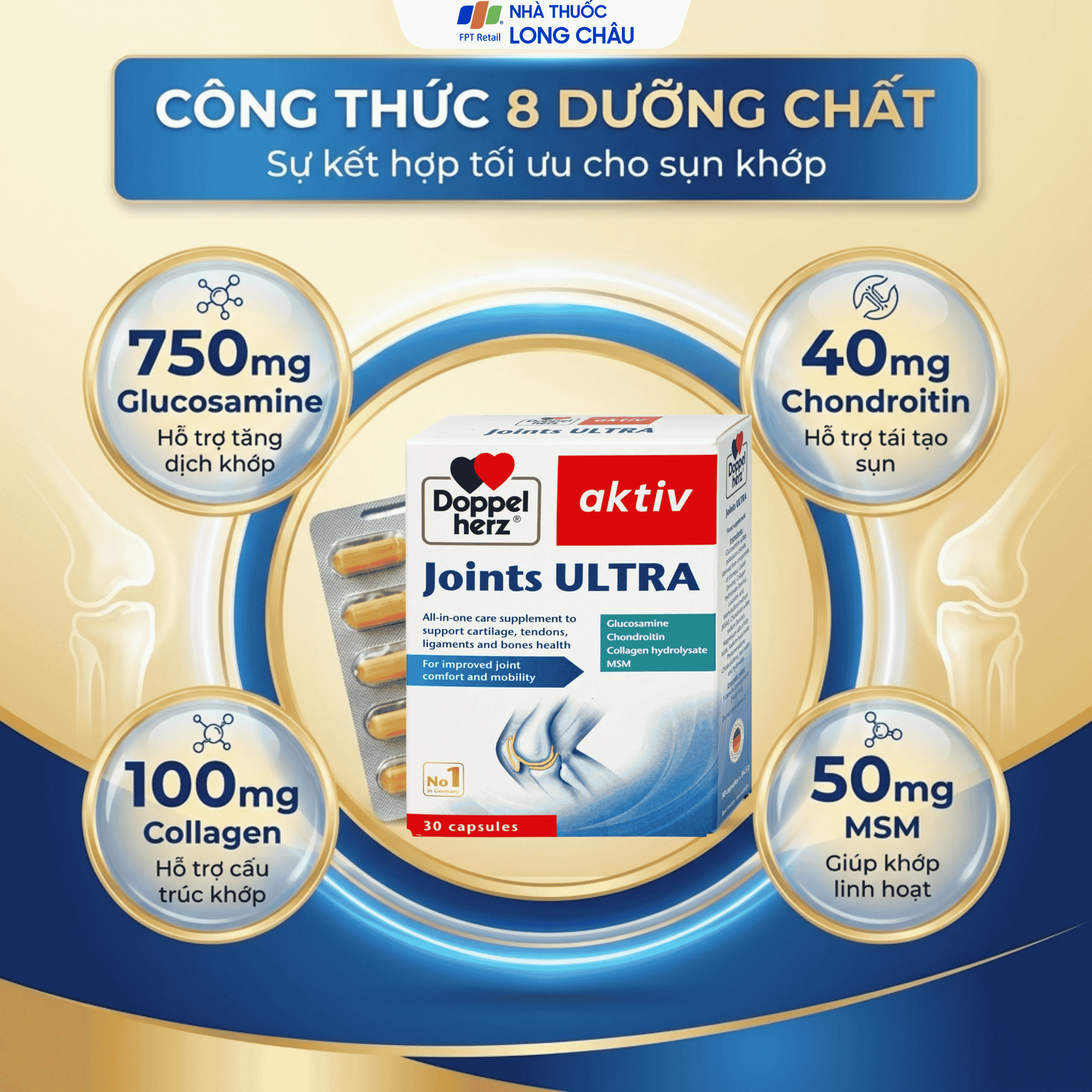 Hình ảnh Viên uống hỗ trợ tăng tiết dịch khớp Joints Ultra Doppelherz (3 vỉ x 10 viên)