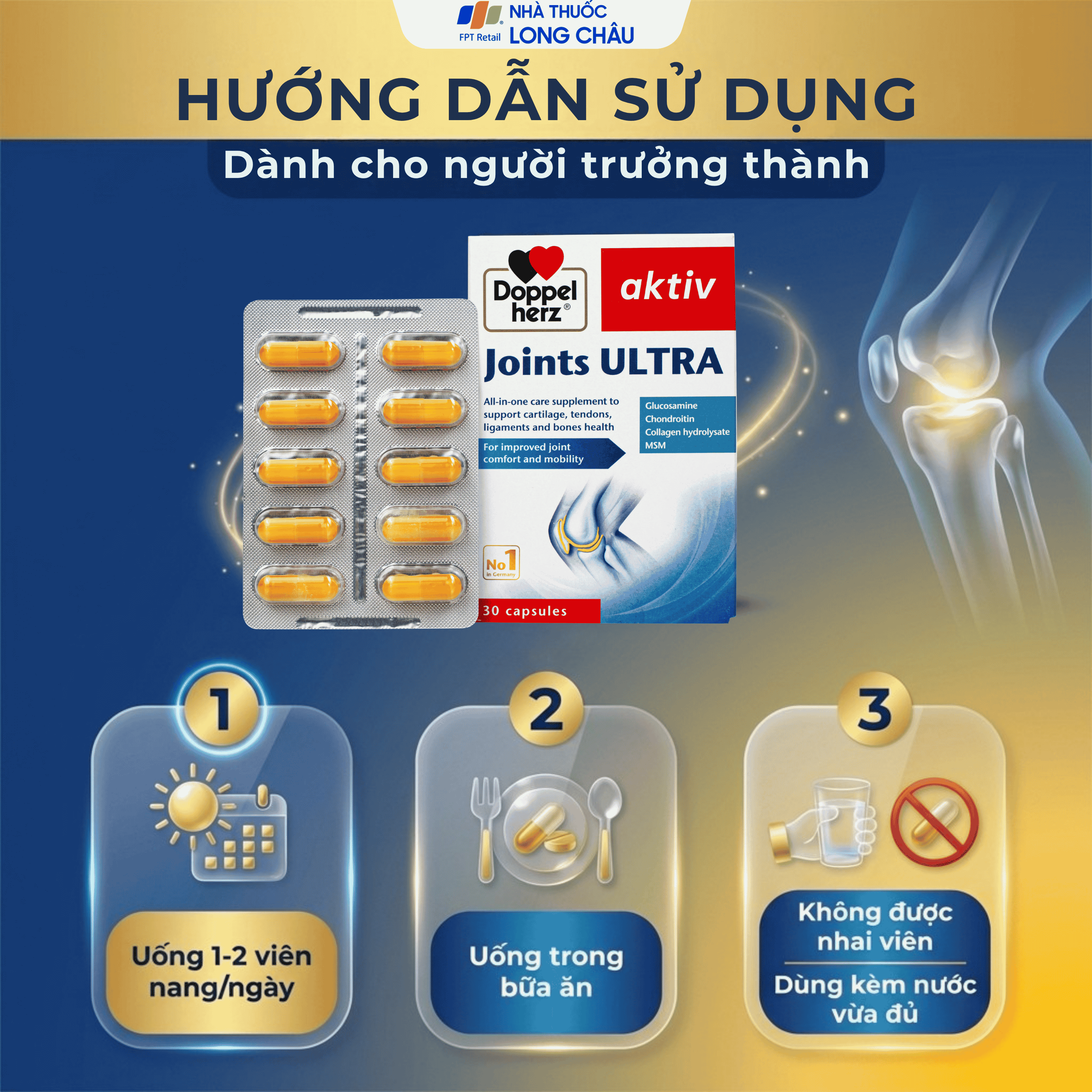 Hình ảnh Viên uống hỗ trợ tăng tiết dịch khớp Joints Ultra Doppelherz (3 vỉ x 10 viên)